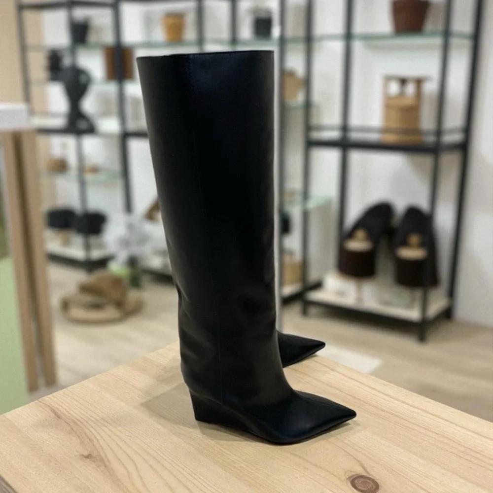 JIMMY CHOO Blake 85 logo-appliquéd leather wedge knee boots Size 36.5 - Picture 6 of 9